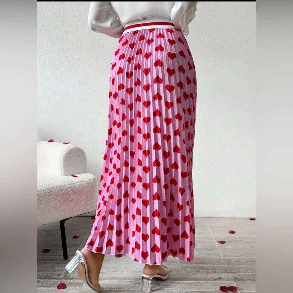 Pleated Heart Midi Skirt in Pink - Picture 1 of 5